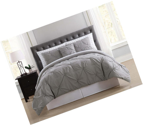 Truly Soft Arrow Pleated Grey Queen Bed In A Bag