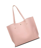 Women's Soft Leather Tote Shoulder Bag From Dreubea, Big Capacity Tassel Handbag Pink